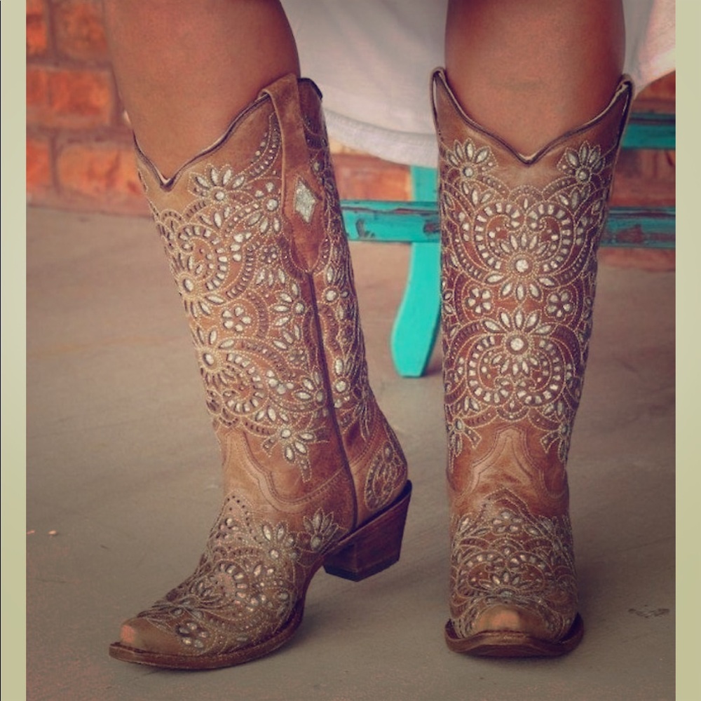 Corral Brown Glitter Inlay Embroidery Boot A3352